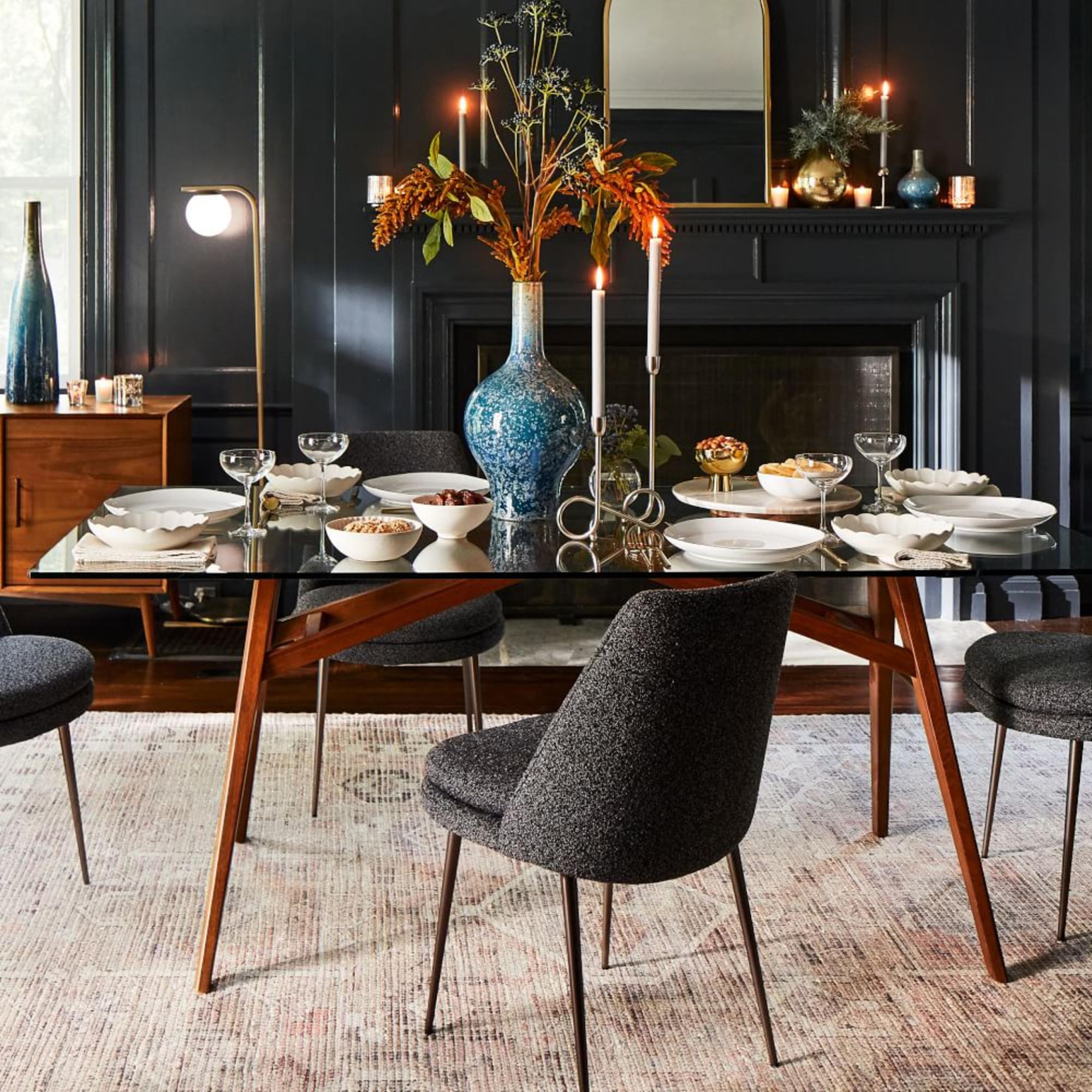 West elm glass top dining table discount